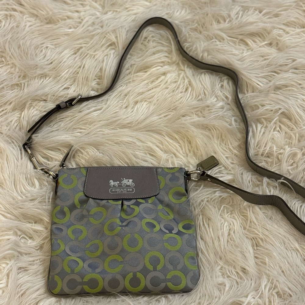 Like New Cute Coach Grey & Green Crossbody With New Matching Wallet!